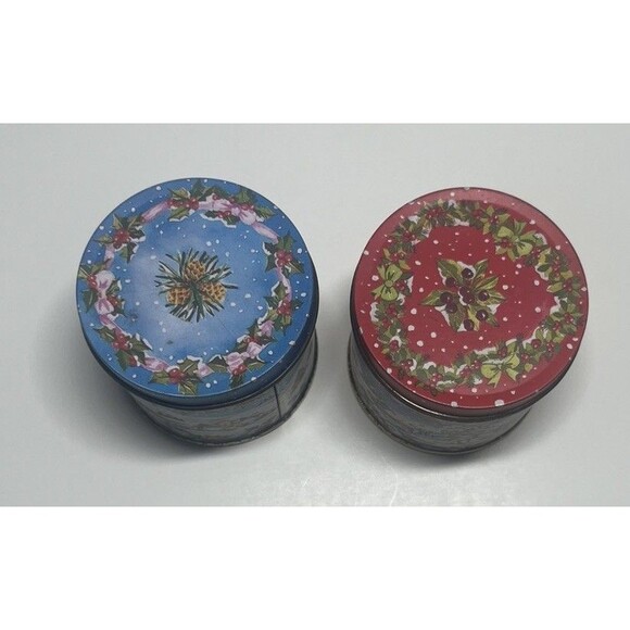 2 Vintage 1985 Lillian Vernon Christmas Used Winter Scene Candle Tins w/Lids - Picture 6 of 9